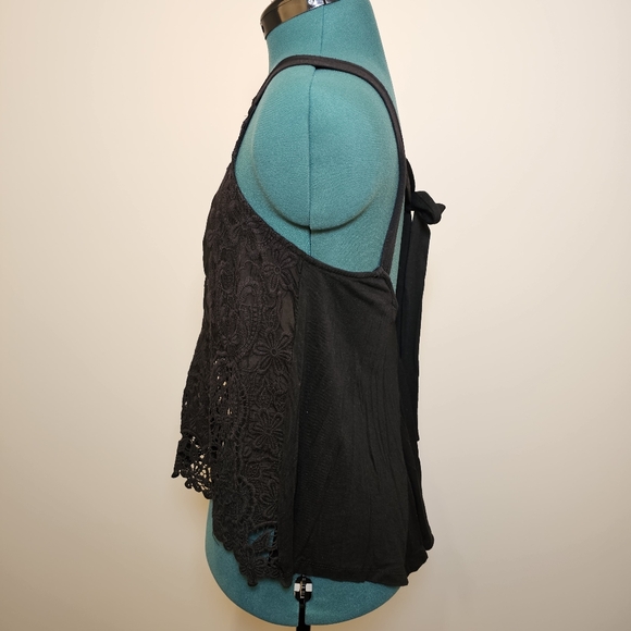 Acemi black cotton knit sleeveless embroidered flare back long top size S US - Picture 3 of 6